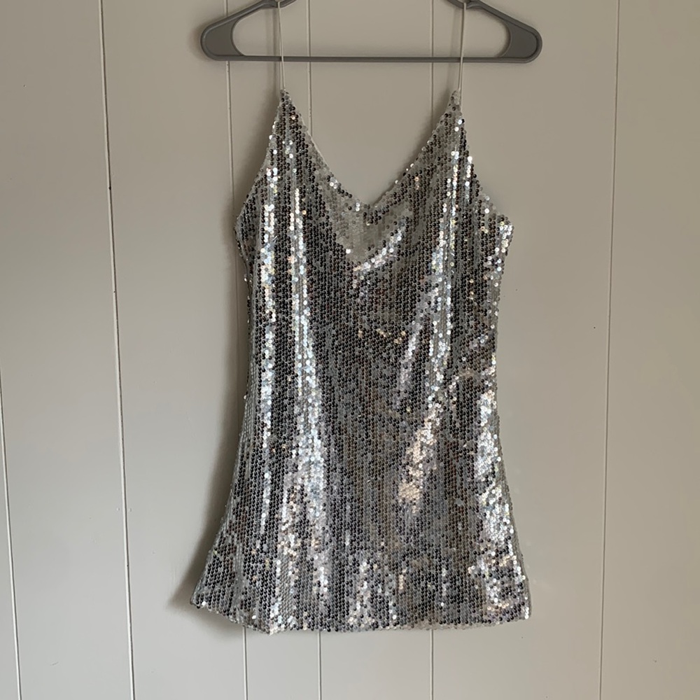 Size small silver sequence spaghetti strap mini dress